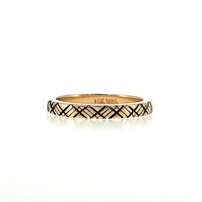 Cross Hatch Black Enamel Stacking Ring 14k