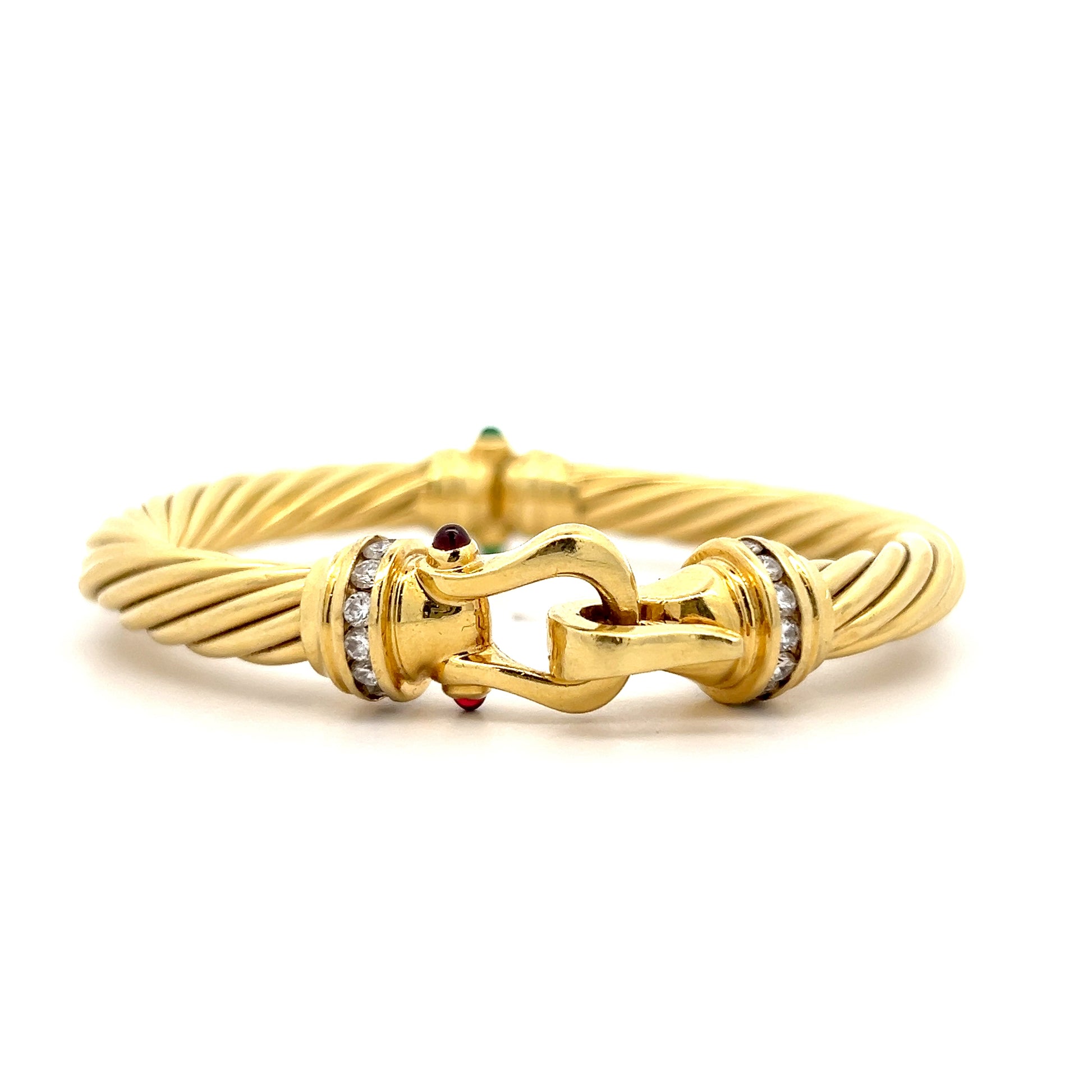 David Yurman Diamond Emerald Ruby Bangle 18k