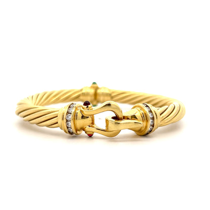 David Yurman Diamond Emerald Ruby Bangle 18k