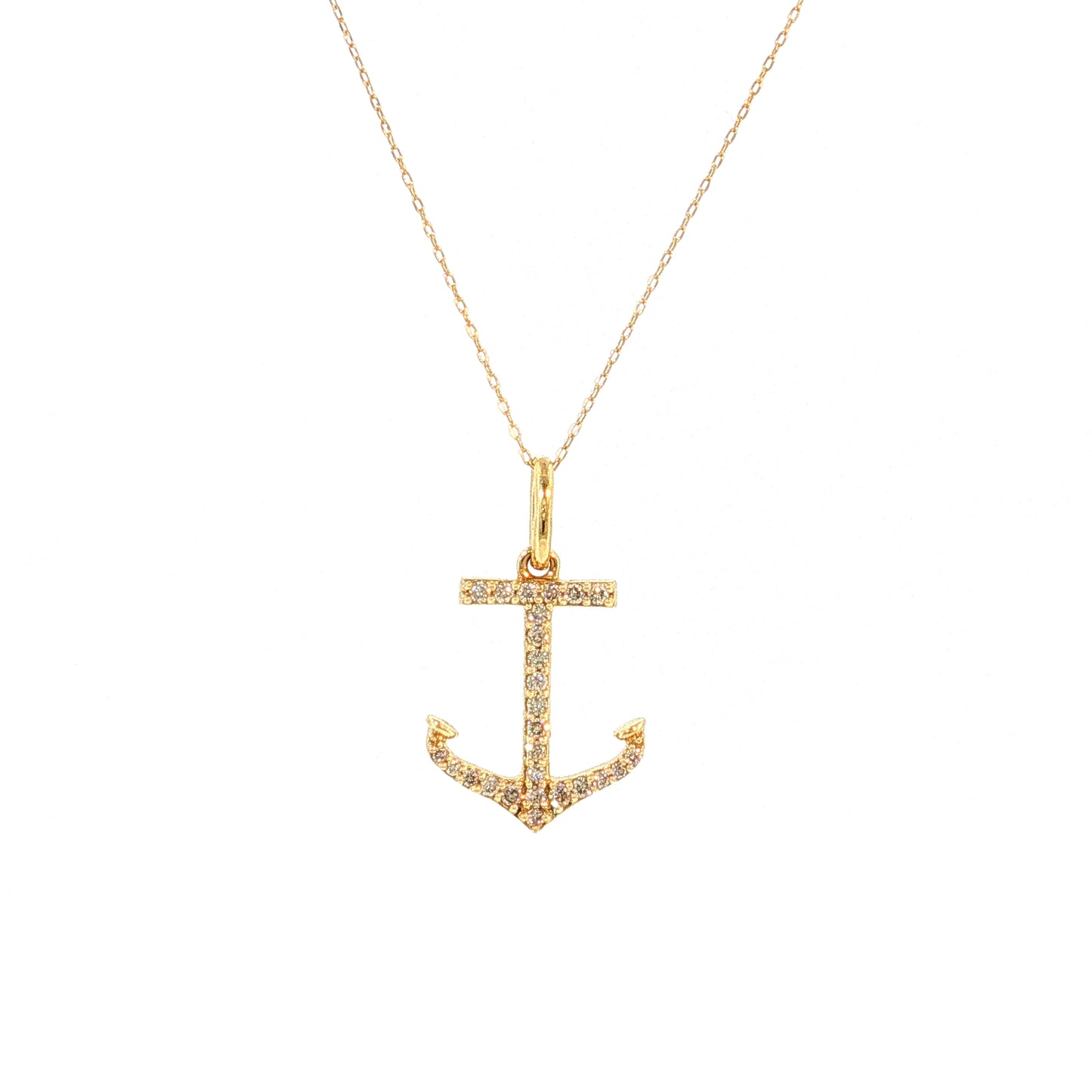 Diamond Anchor Pendant Necklace 18k Yellow Gold