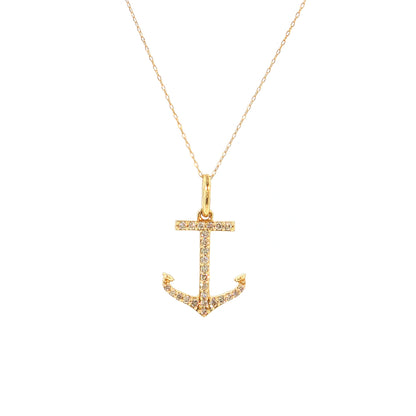 Diamond Anchor Pendant Necklace 18k Yellow Gold