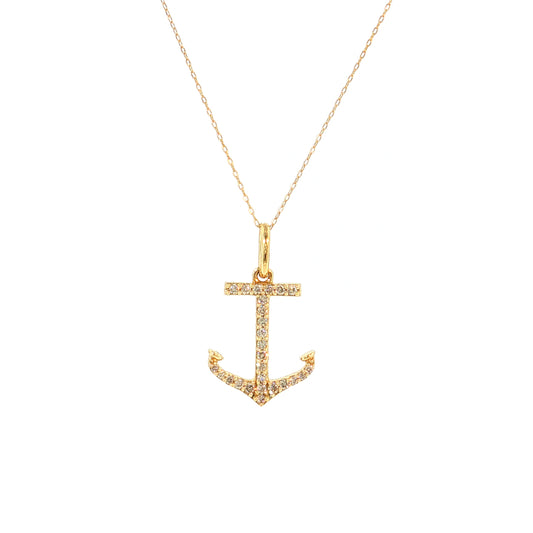 Diamond Anchor Pendant Necklace 18k Yellow Gold
