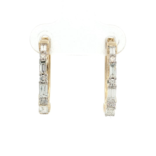 Diamond Baguette Hoop Earrings 14k Yellow Gold