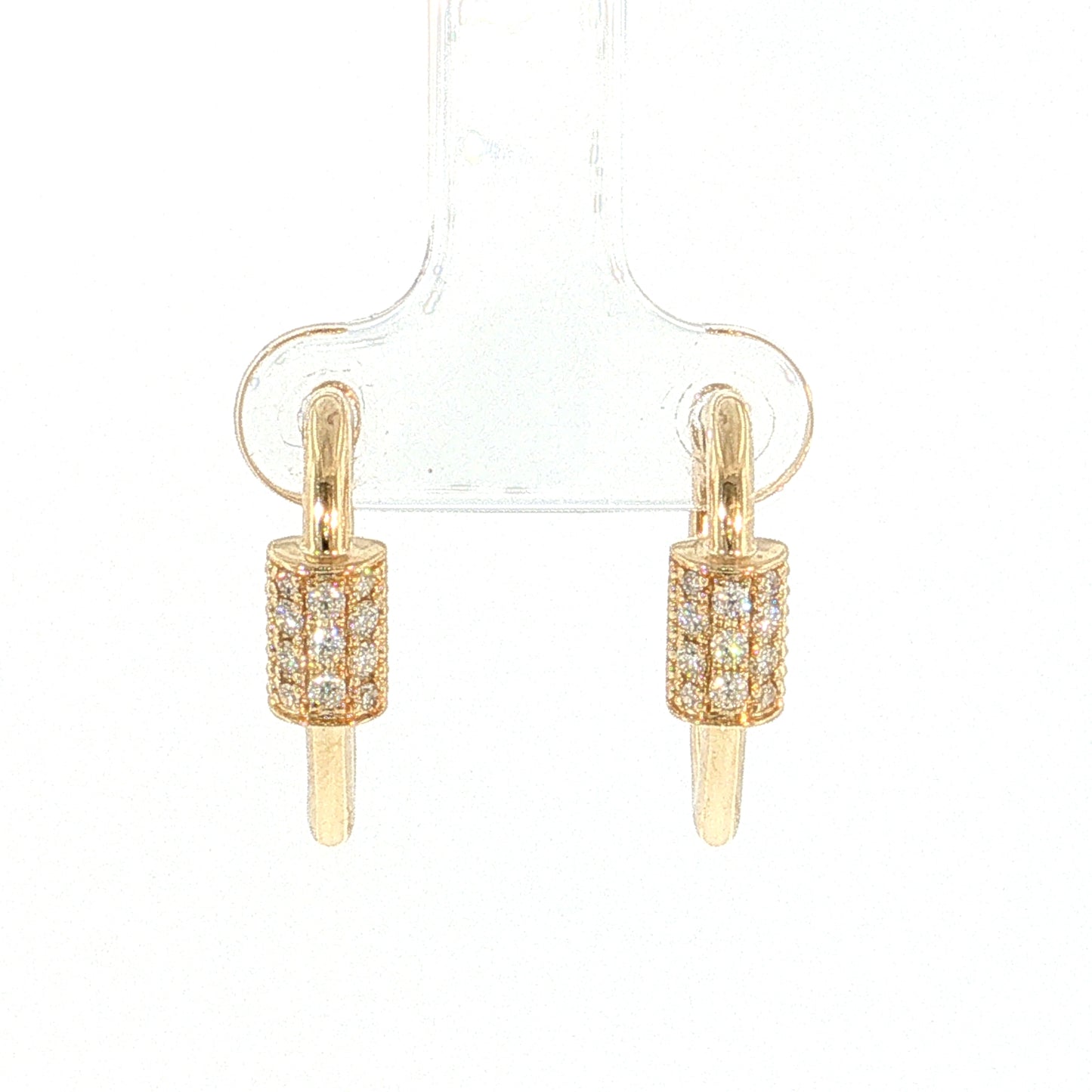 Diamond Carabiner Hoop Earrings 14k Yellow Gold