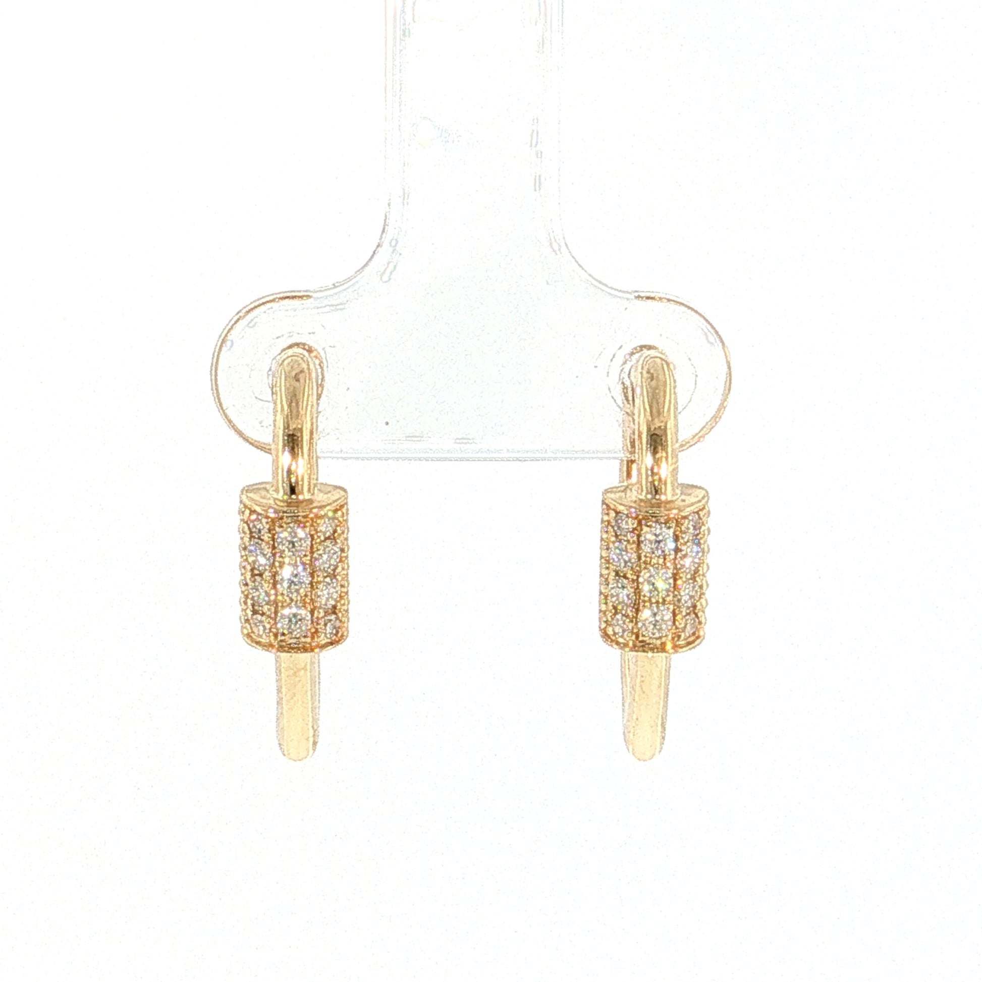 Diamond Carabiner Hoop Earrings 14k Yellow Gold