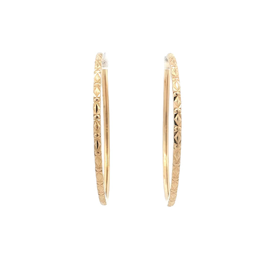 Diamond Cut Patterned Endless Hoop Earrings 18k