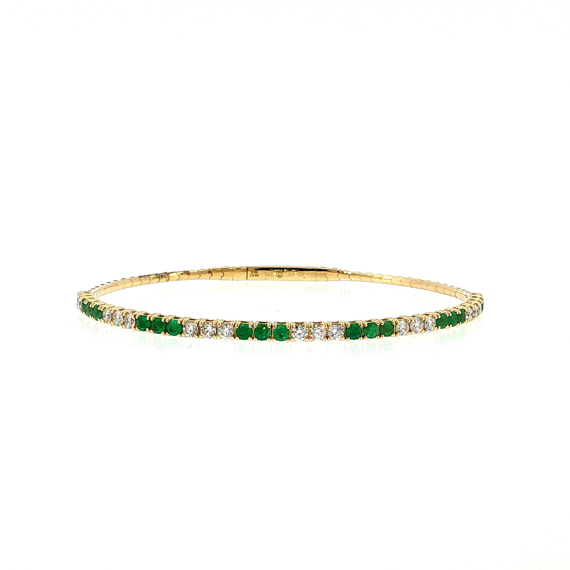 Diamond & Emerald Bangle Bracelet 14k Yellow Gold