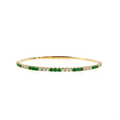 Diamond & Emerald Bangle Bracelet 14k Yellow Gold