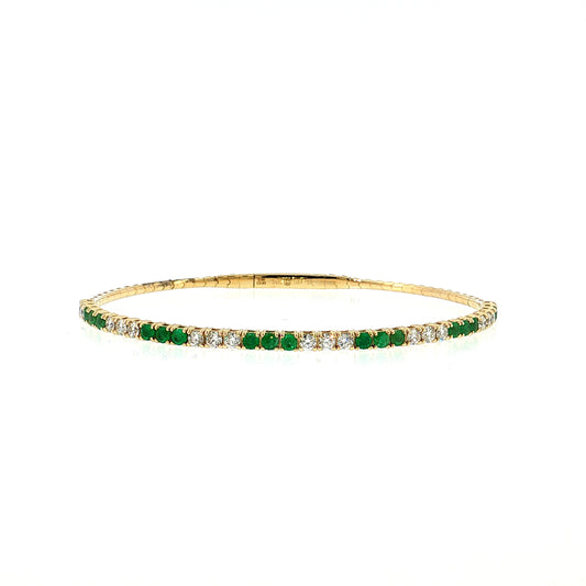 Diamond & Emerald Bangle Bracelet 14k Yellow Gold