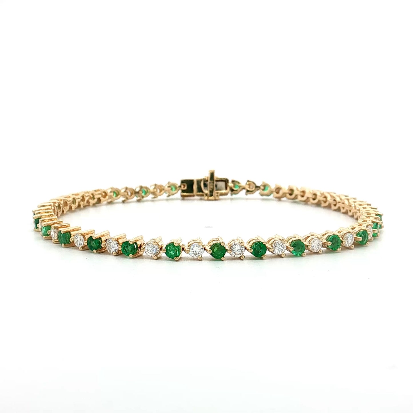 Diamond & Emerald Tennis Bracelet 14k Yellow Gold