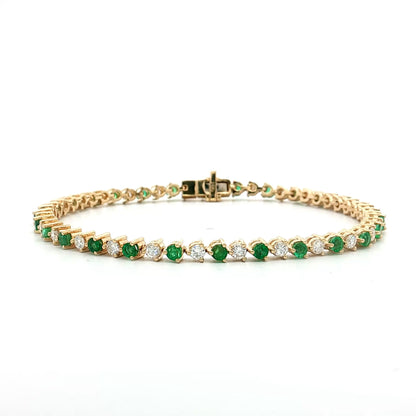 Diamond & Emerald Tennis Bracelet 14k Yellow Gold