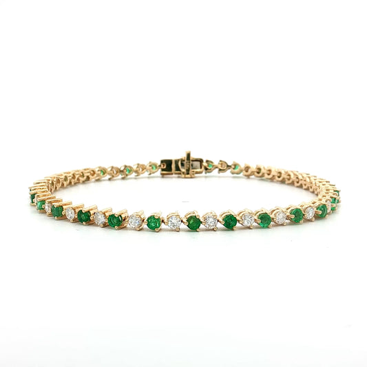 Diamond & Emerald Tennis Bracelet 14k Yellow Gold