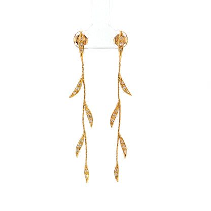 Diamond Leaf Vine Drop Earrings 18k Yellow Gold