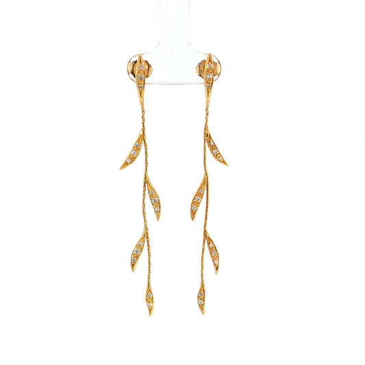 Diamond Leaf Vine Drop Earrings 18k Yellow Gold