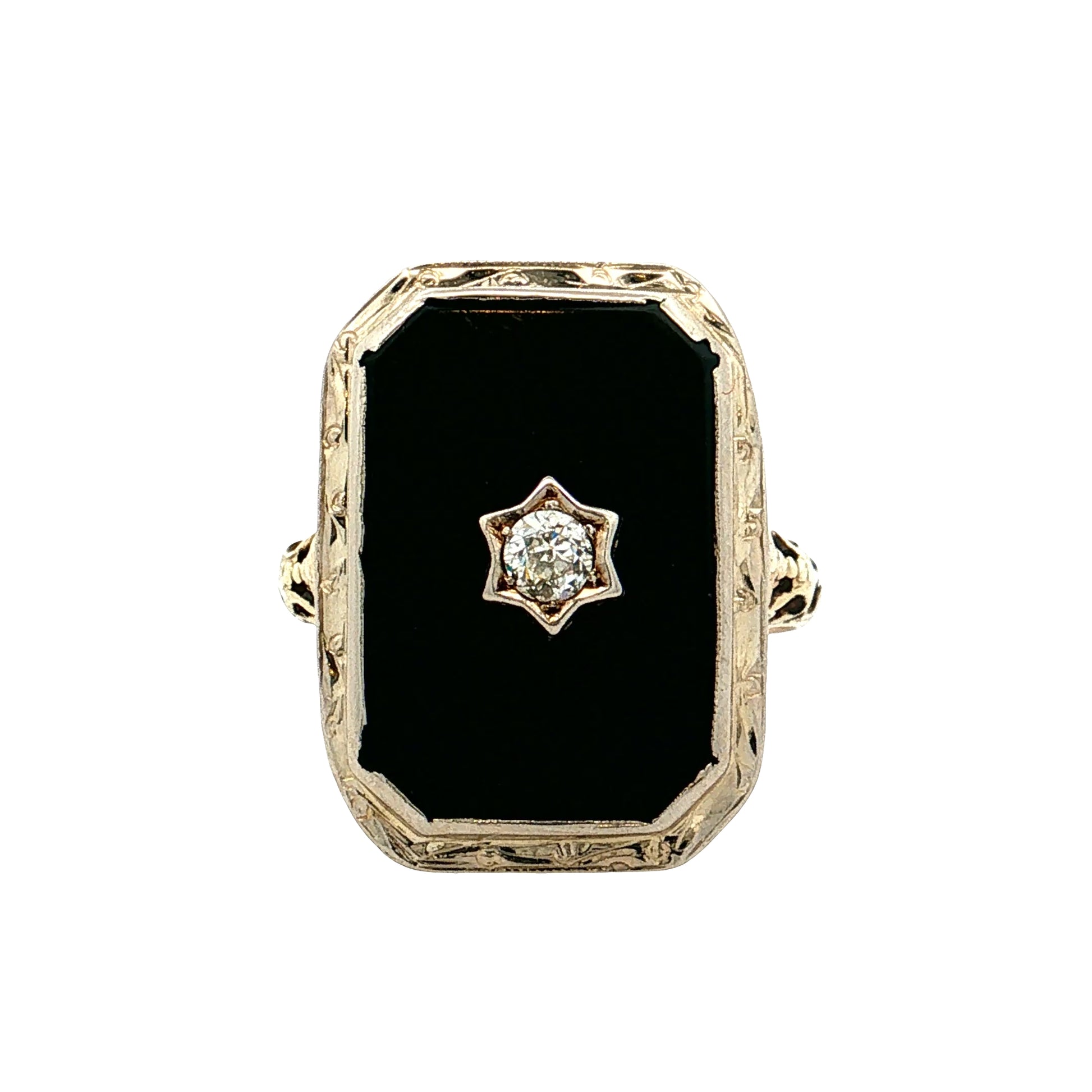 Diamond & Onyx Cocktail Ring 14k Two-Tone
