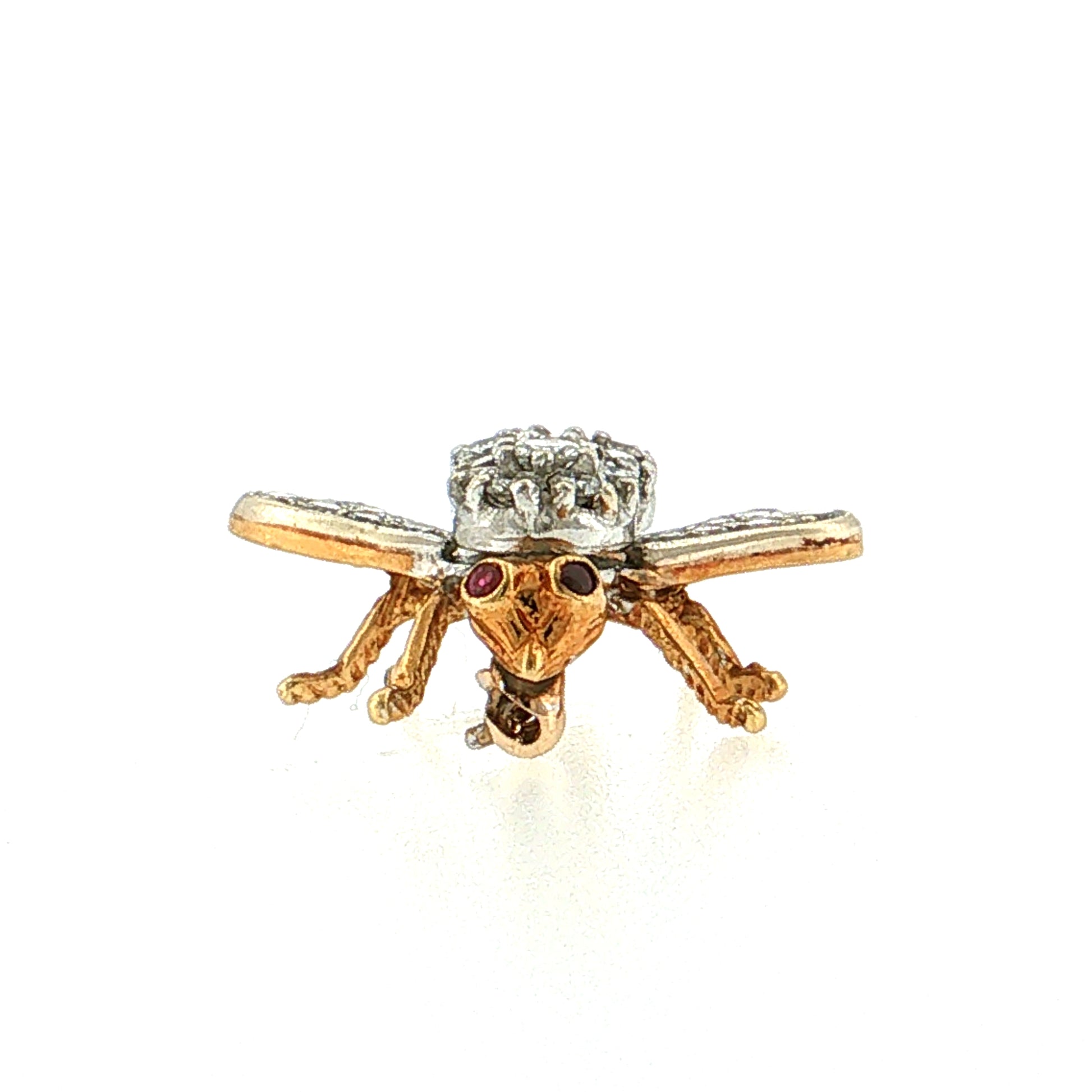 Diamond & Ruby Bee Brooch 14k Two-Tone 14k Gold
