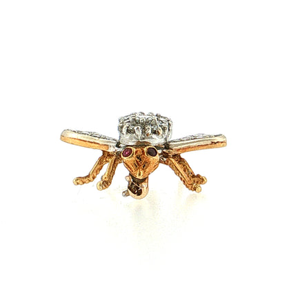 Diamond & Ruby Bee Brooch 14k Two-Tone 14k Gold