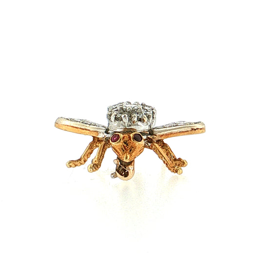 Diamond & Ruby Bee Brooch 14k Two-Tone 14k Gold