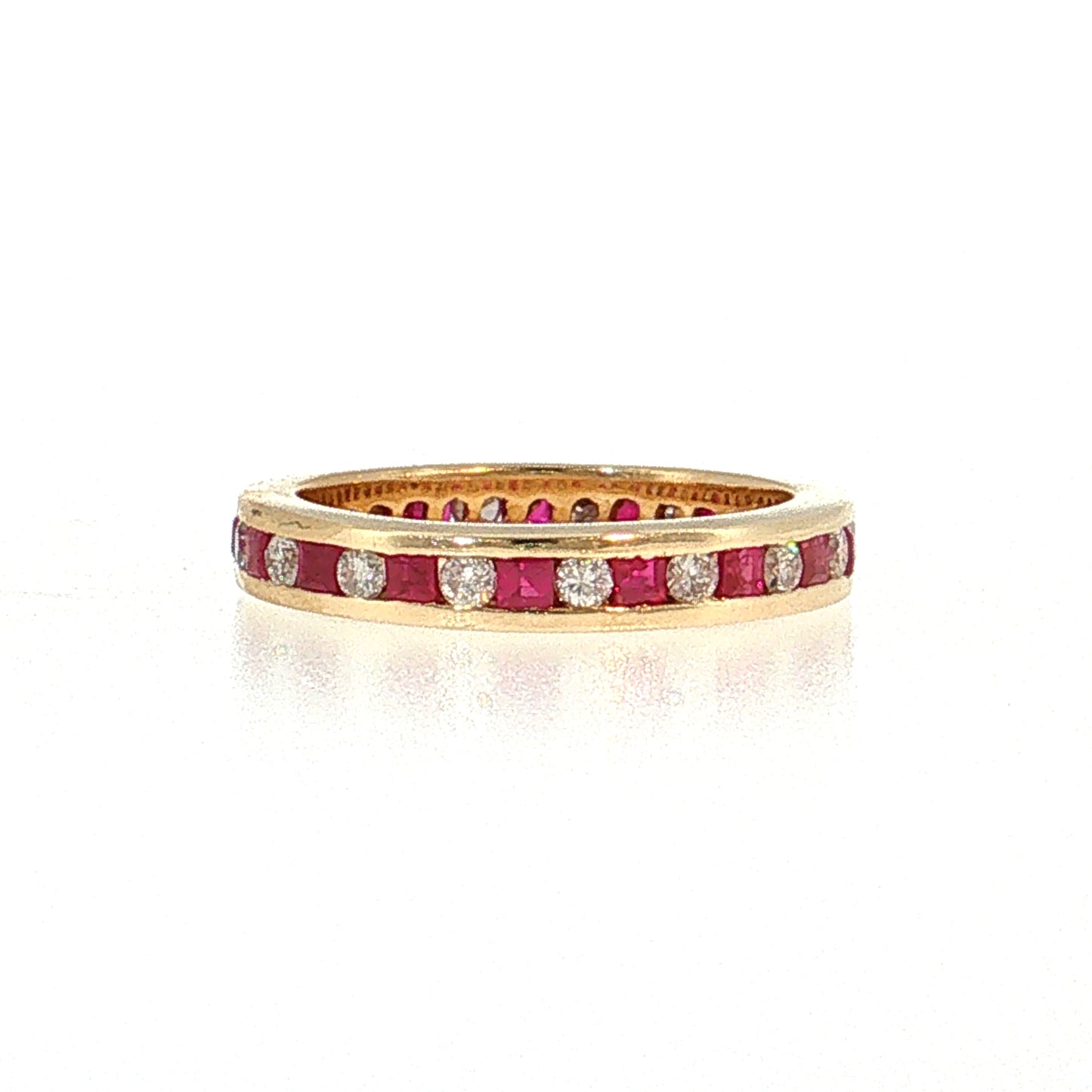 Diamond & Ruby Channel Set Eternity Band 14k Yellow Gold