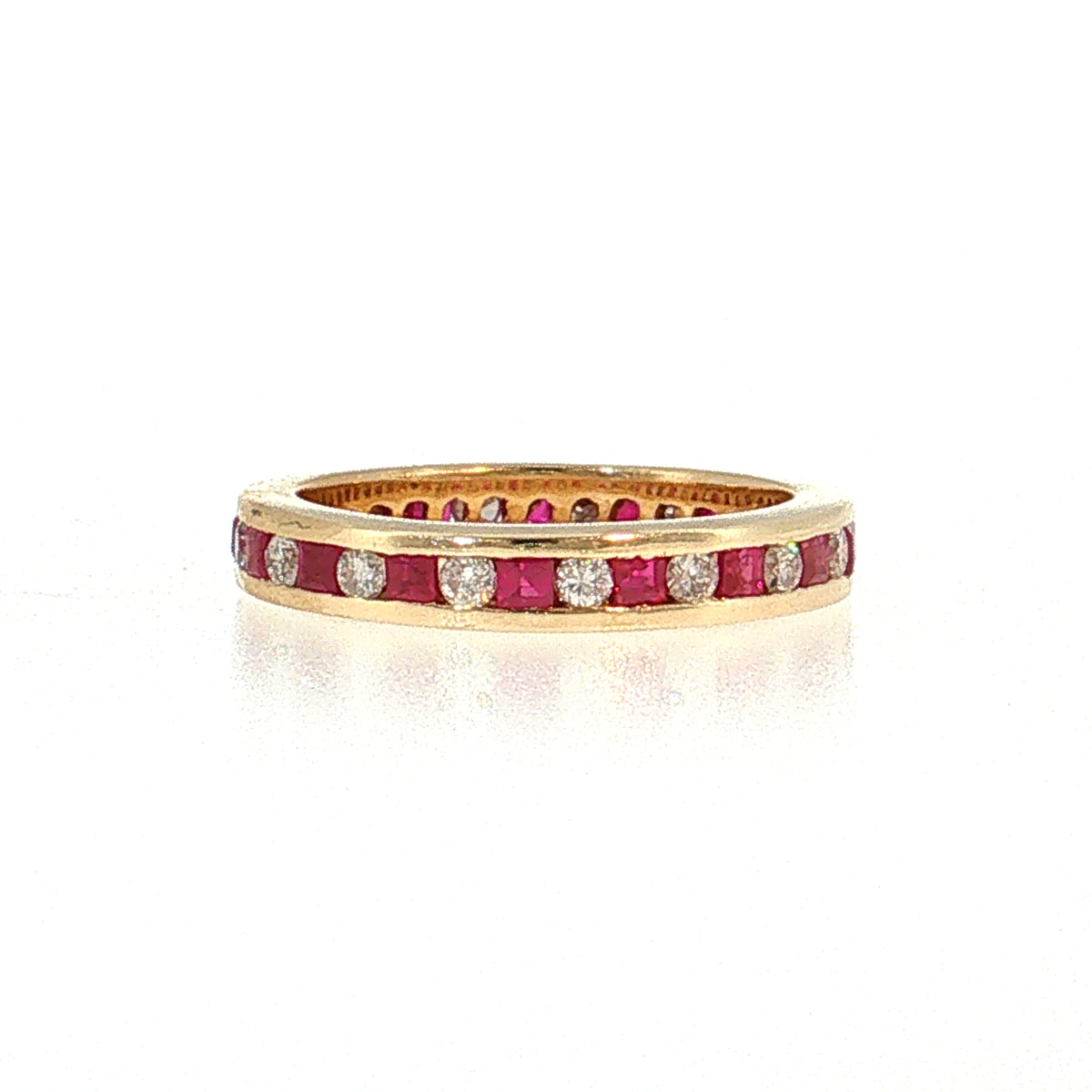 Diamond & Ruby Channel Set Eternity Band 14k Yellow Gold