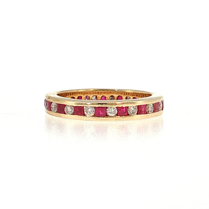 Diamond & Ruby Channel Set Eternity Band 14k Yellow Gold