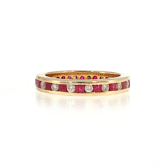 Diamond & Ruby Channel Set Eternity Band 14k Yellow Gold