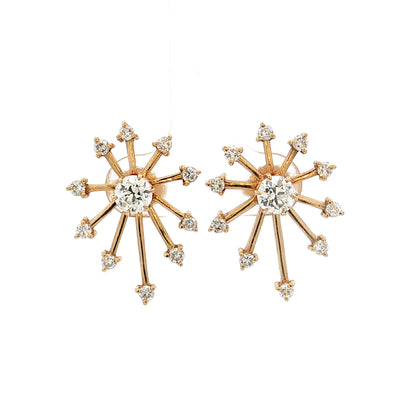 Diamond Starburst Stud Earrings 14k Yellow Gold