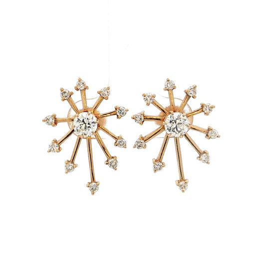 Diamond Starburst Stud Earrings 14k Yellow Gold