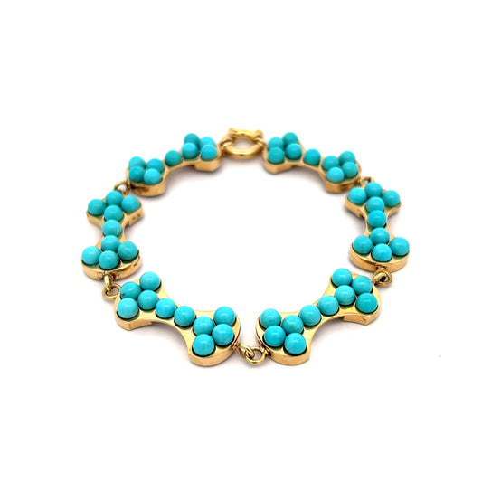Dog Bone Link Bracelet w/ Cabochon Turquoise 18k