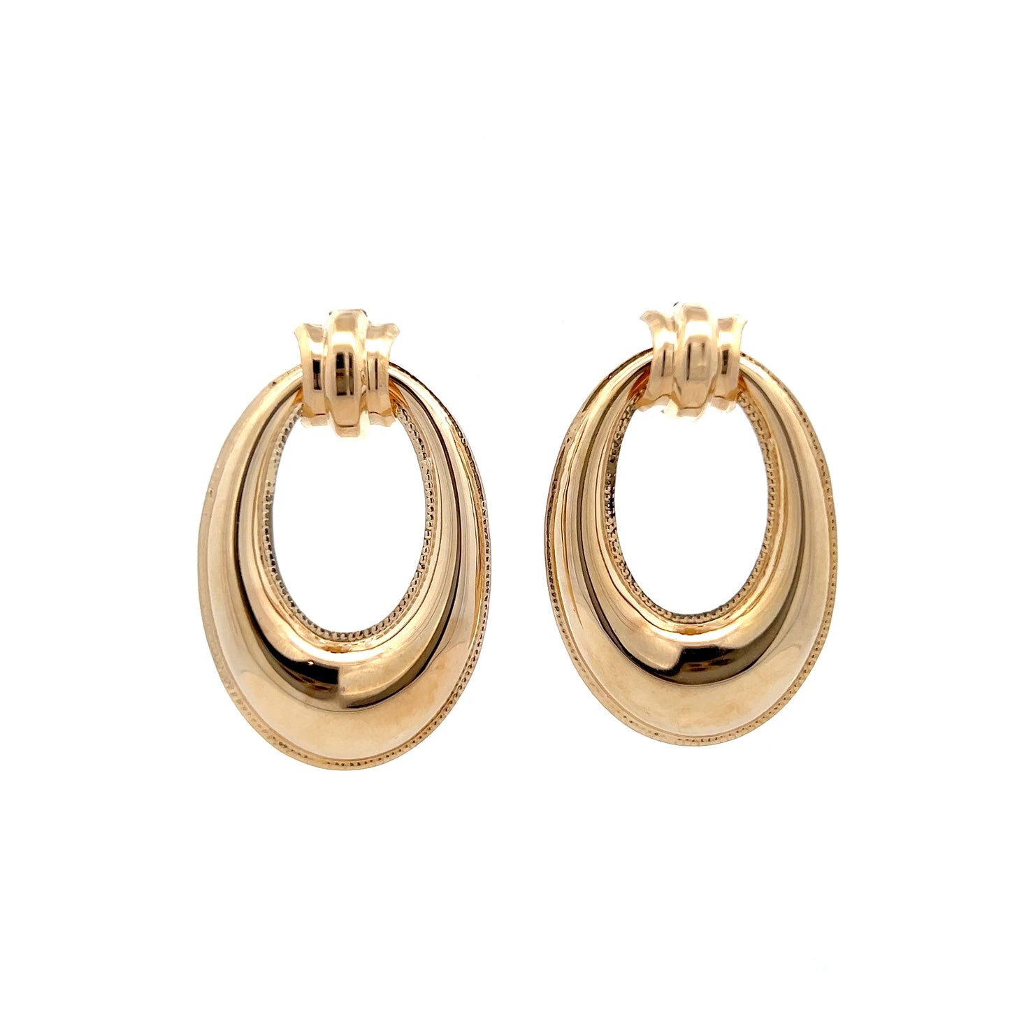 Door Knocker Puffy Oval Earrings in 14k