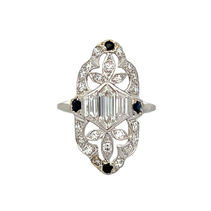 1.39 Art Deco Diamond Navette Cocktail Ring in Platinum