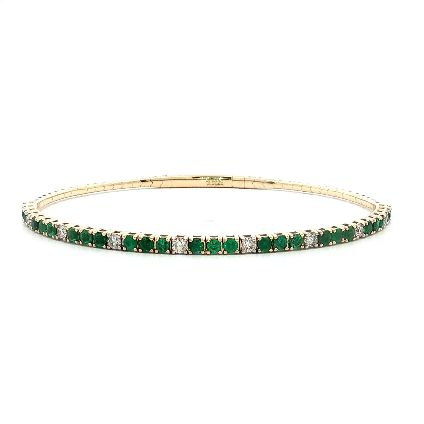 Emerald & Diamond Bangle Bracelet 14k Yellow Gold
