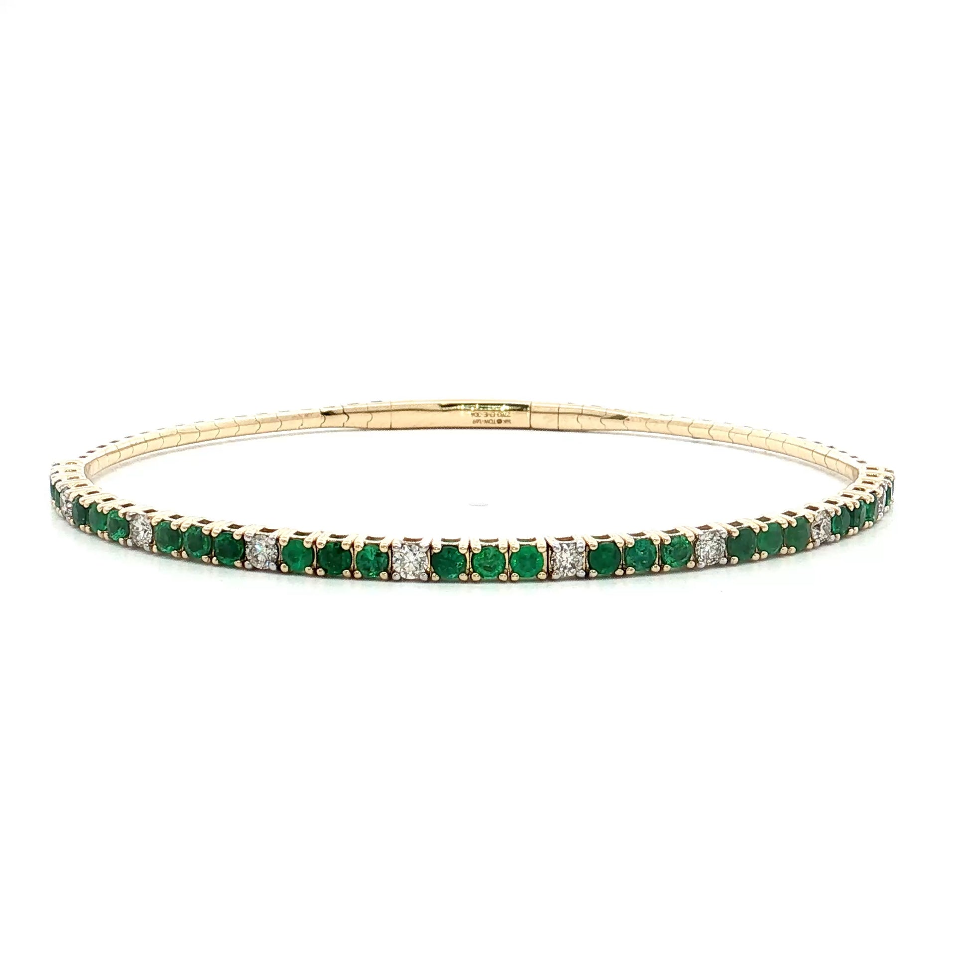 Emerald & Diamond Bangle Bracelet 14k Yellow Gold