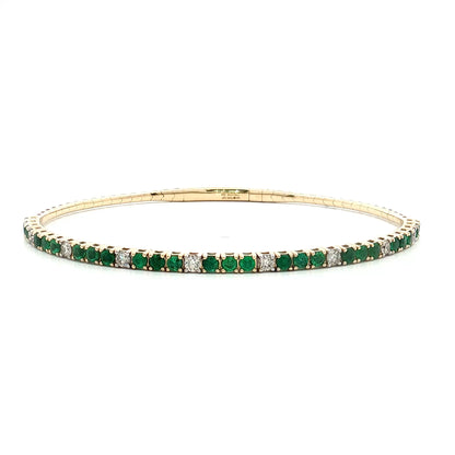 Emerald & Diamond Bangle Bracelet 14k Yellow Gold