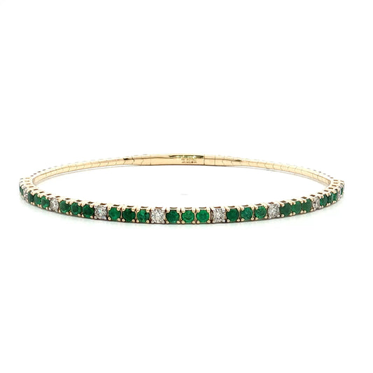 Emerald & Diamond Bangle Bracelet 14k Yellow Gold
