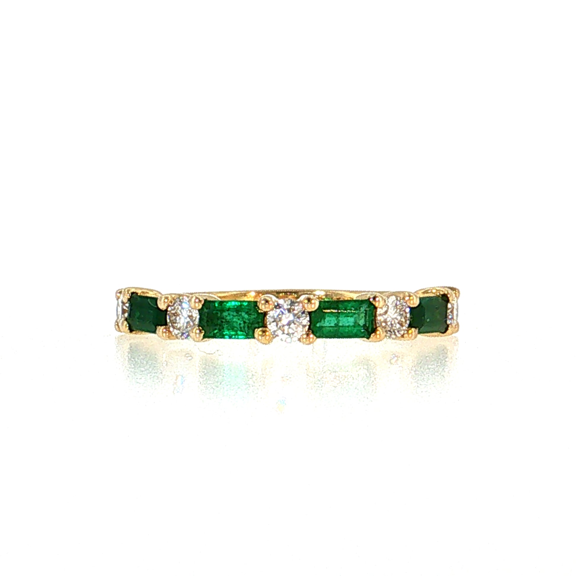 Emerald & Diamond Half-Eternity Band 18k Yellow Gold