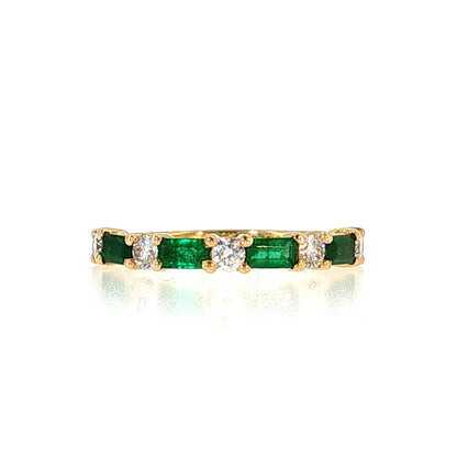 Emerald & Diamond Half-Eternity Band 18k Yellow Gold