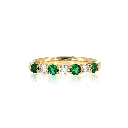 Emerald & Diamond Half-Eternity Wedding Band 14k