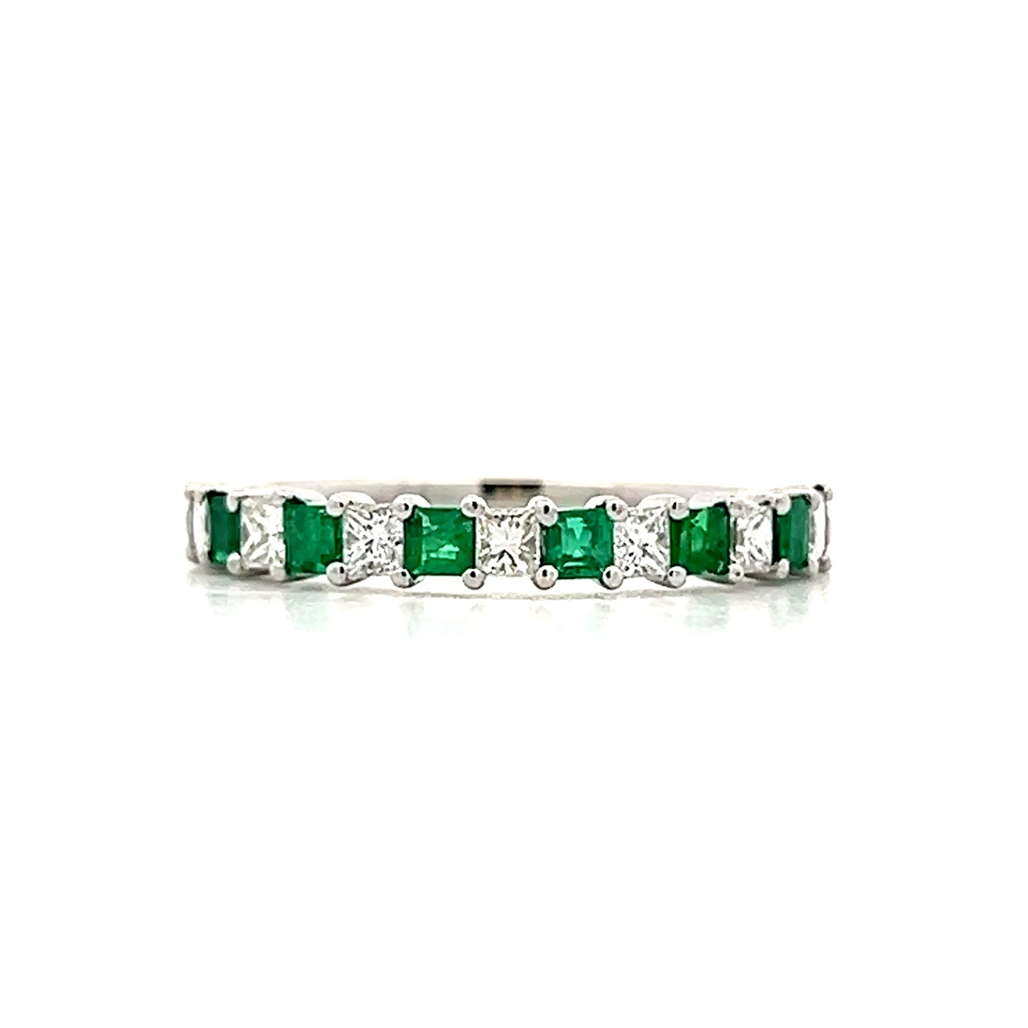 Emerald & Diamond Stacking Ring in 14k White Gold