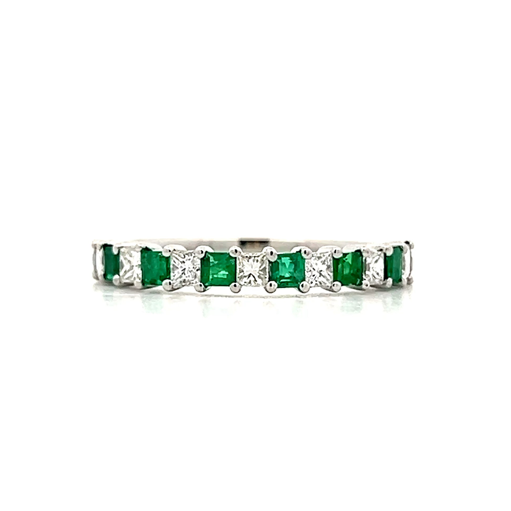 Emerald & Diamond Stacking Ring in 14k White Gold