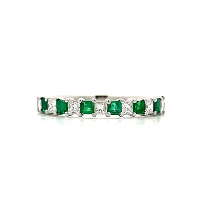 Emerald & Diamond Stacking Ring in 14k White Gold