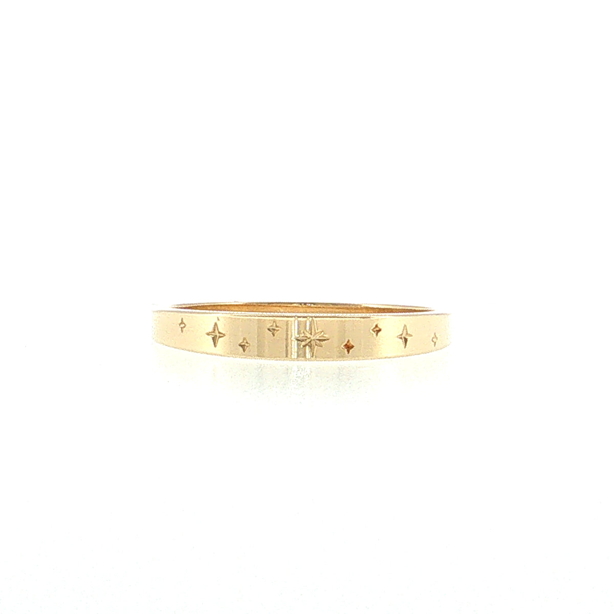 Engraved Star Pattern Wedding Band 14k Yellow Gold