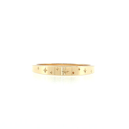 Engraved Star Pattern Wedding Band 14k Yellow Gold