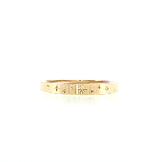 Engraved Star Pattern Wedding Band 14k Yellow Gold