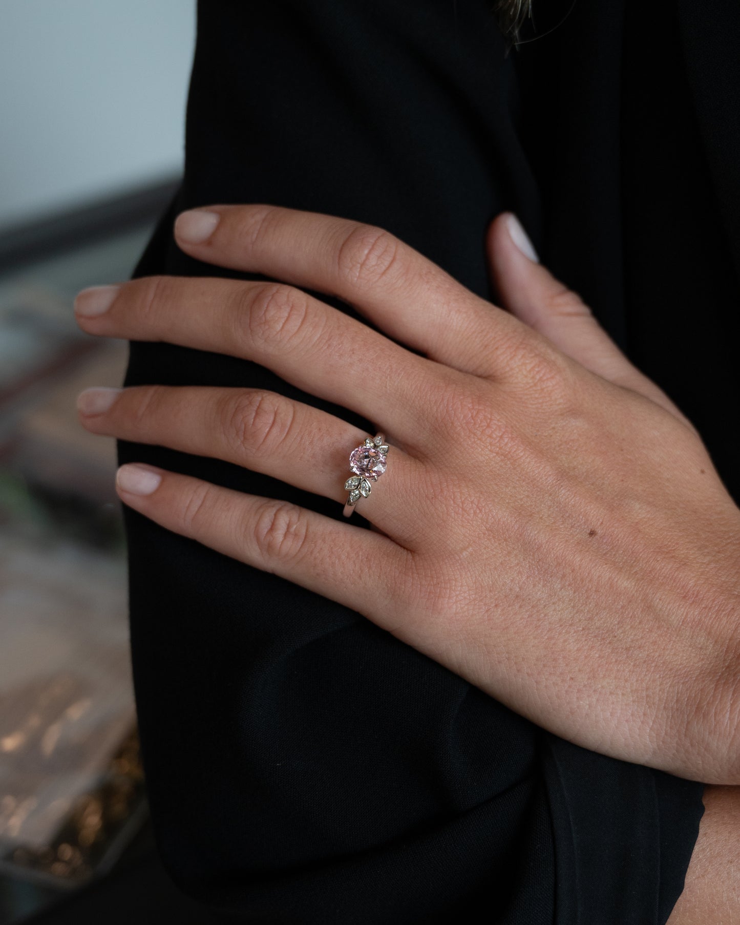 1.73 Oval Padparadscha Sapphire Engagement Ring 14k White Gold