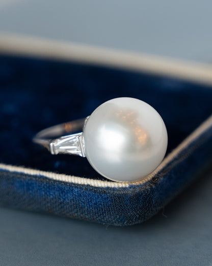 .80 Vintage Mid-Century Pearl & Diamond Cocktail Ring Platinum
