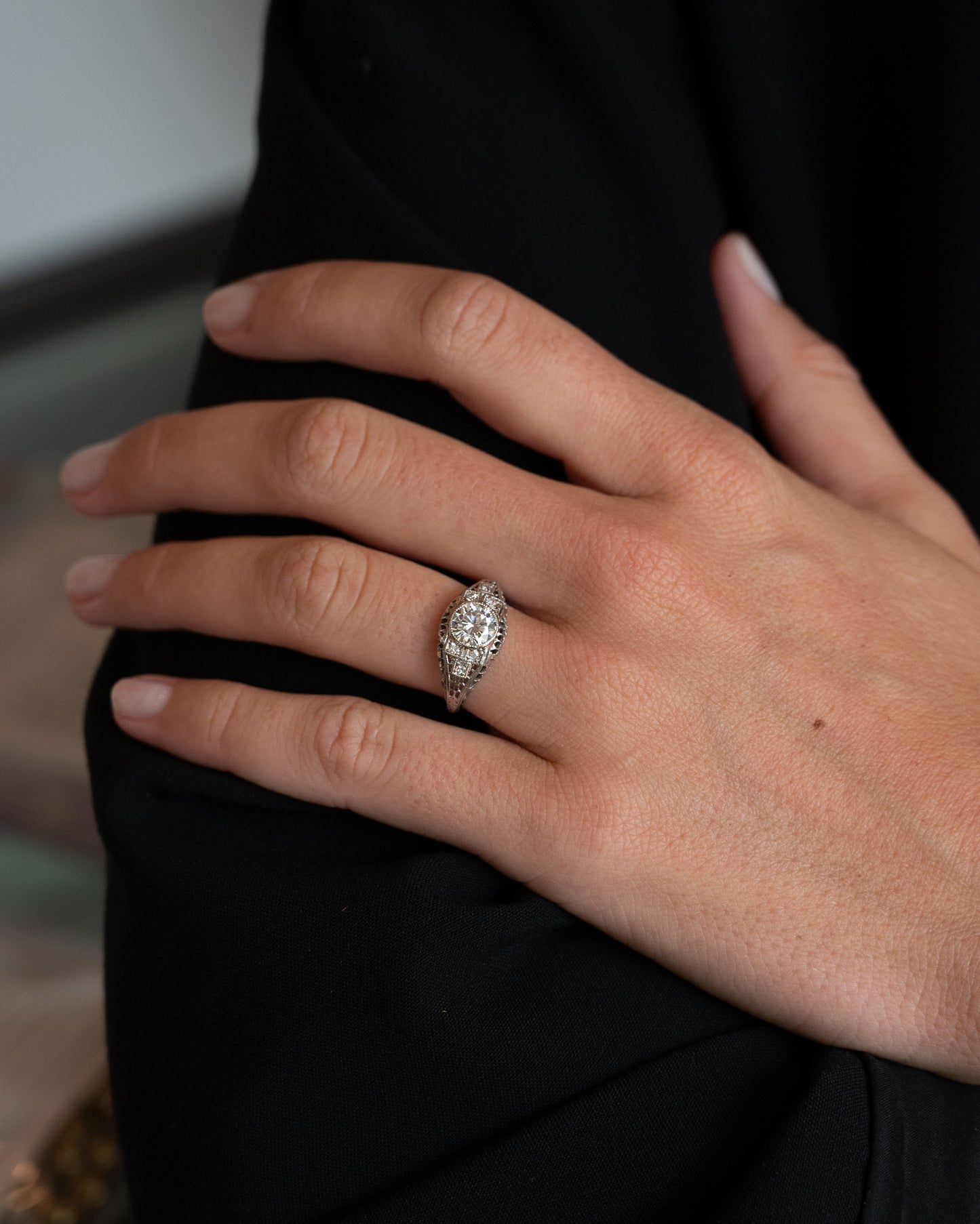 .95 Antique Art Deco Diamond Engagement Ring 18k
