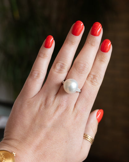 .80 Vintage Mid-Century Pearl & Diamond Cocktail Ring Platinum