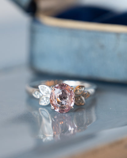 1.73 Oval Padparadscha Sapphire Engagement Ring 14k White Gold