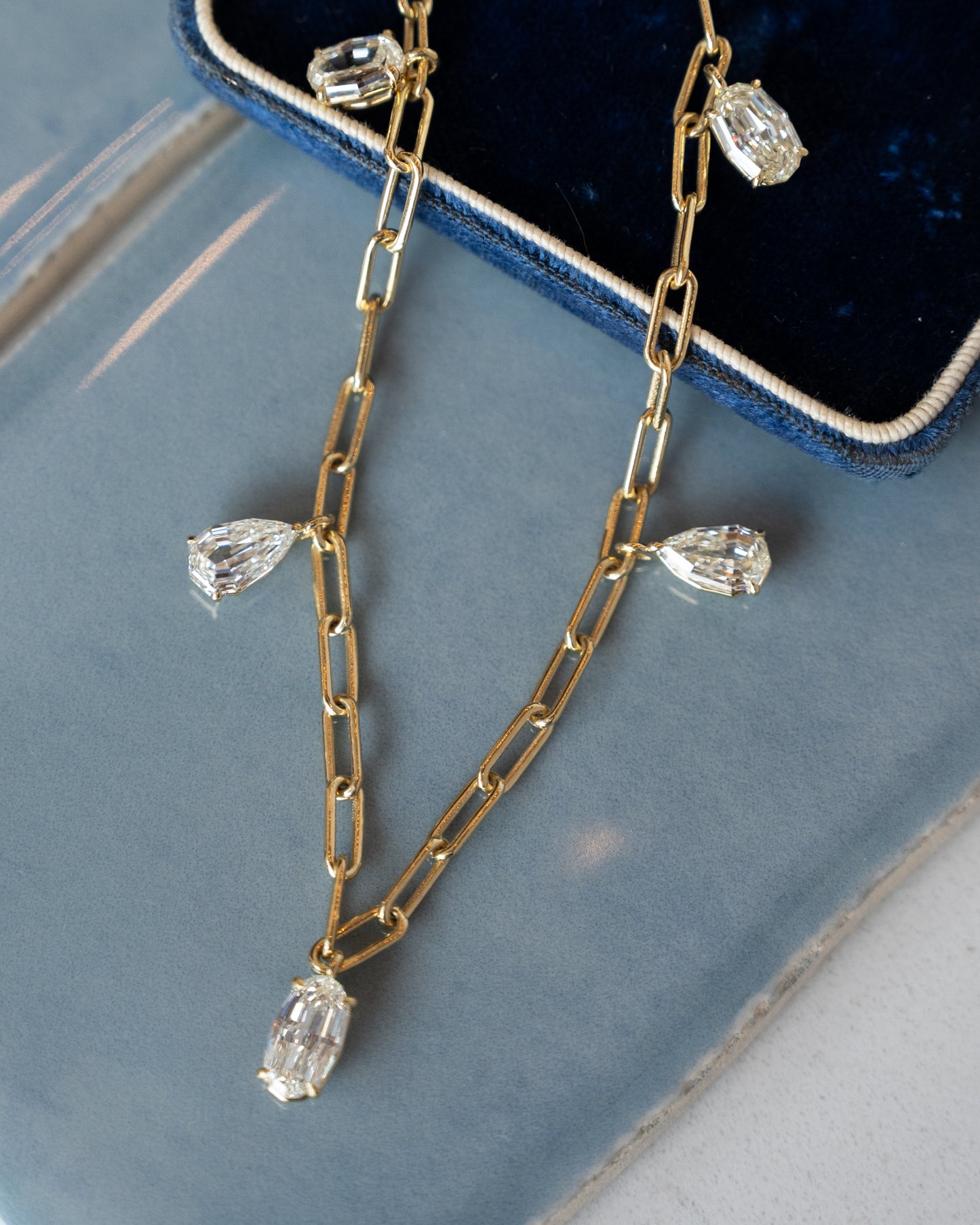 4.88 Mixed Cut Diamond Drop Necklace 18k Yellow Gold